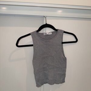 Zara Gray Sparkle Ribbed Sleeveless Top